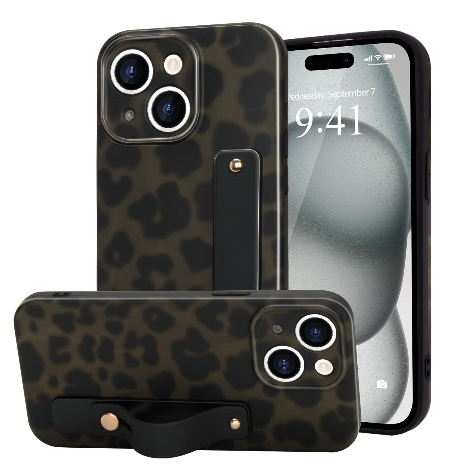 LAPOPNUT for iPhone 15 Case with Wrist Strap, Cheetah Leopard Tortoise Shell Print Shockproof Soft TPU Protective Case Women Girls, Slim Anti Scratch