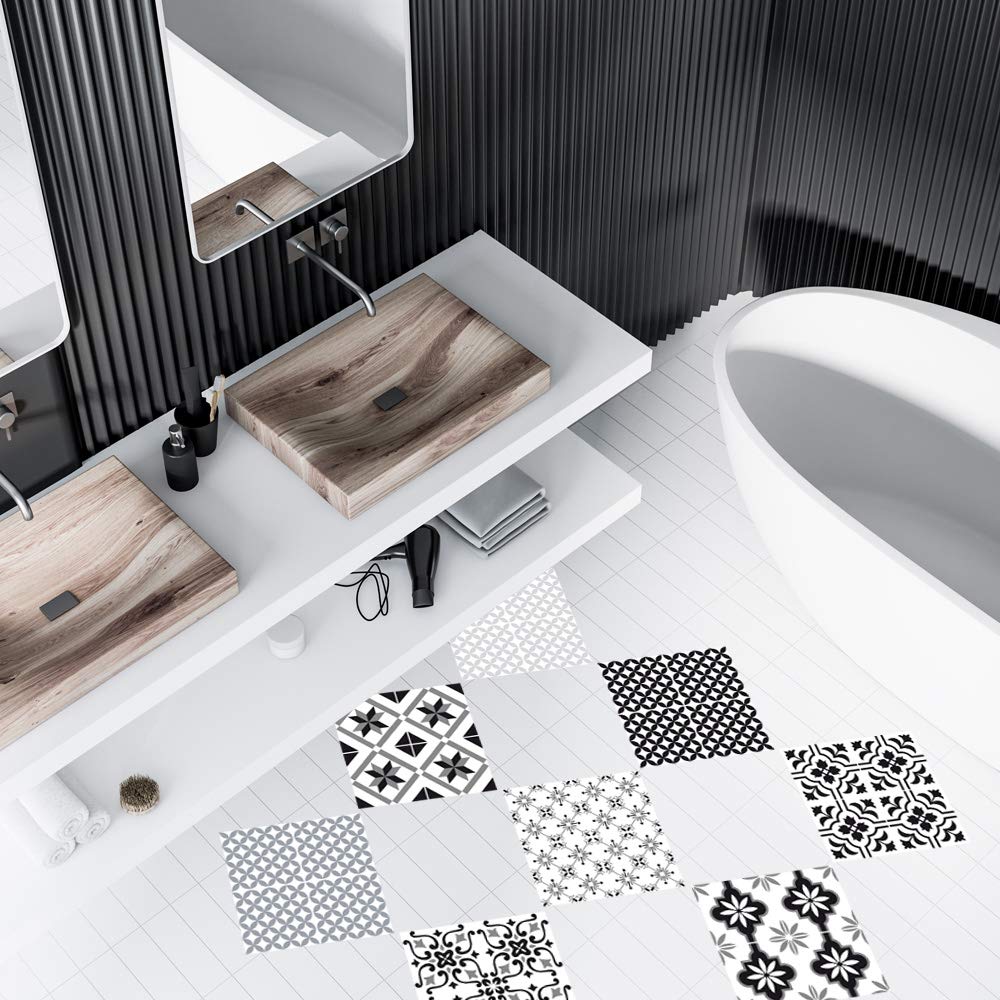 Stickers Autocollants Pour Carrelage Sol 30x30cm - Design Grey Black, Imperméable, Lavable, Pour Salle De Bain Et Cuisine - 10