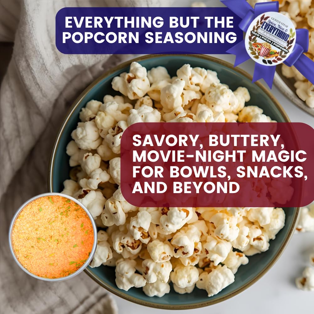 Spice, Nice & Everything Seasonings: Taco, Pizza, Popcorn | Gift Packaged Set of 3 | All Natural, Non GMO Seasoning | Gourmet Spice Blends & Rubs | Small Batch, Hand Made | Made in USA | No Artificial Ingredients, Authentic Flavors | GLP-1 Friendly | Artisanal Gift Pack | Sustainably Sourced, Ultra Premium | Gustus Vitae | All Occasion Gift