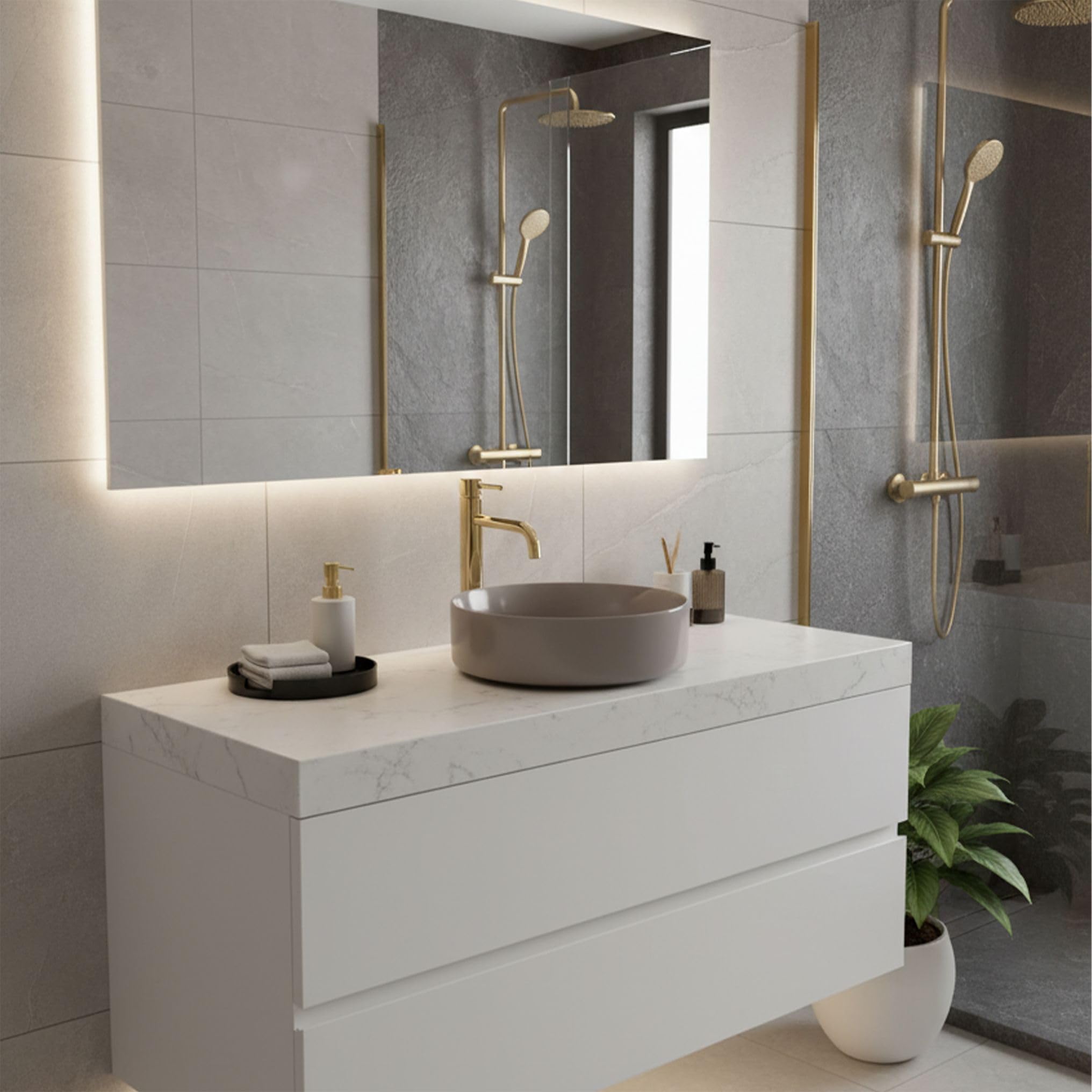 Lavabo Sobre Encimera Rea Sami Shiny Beige