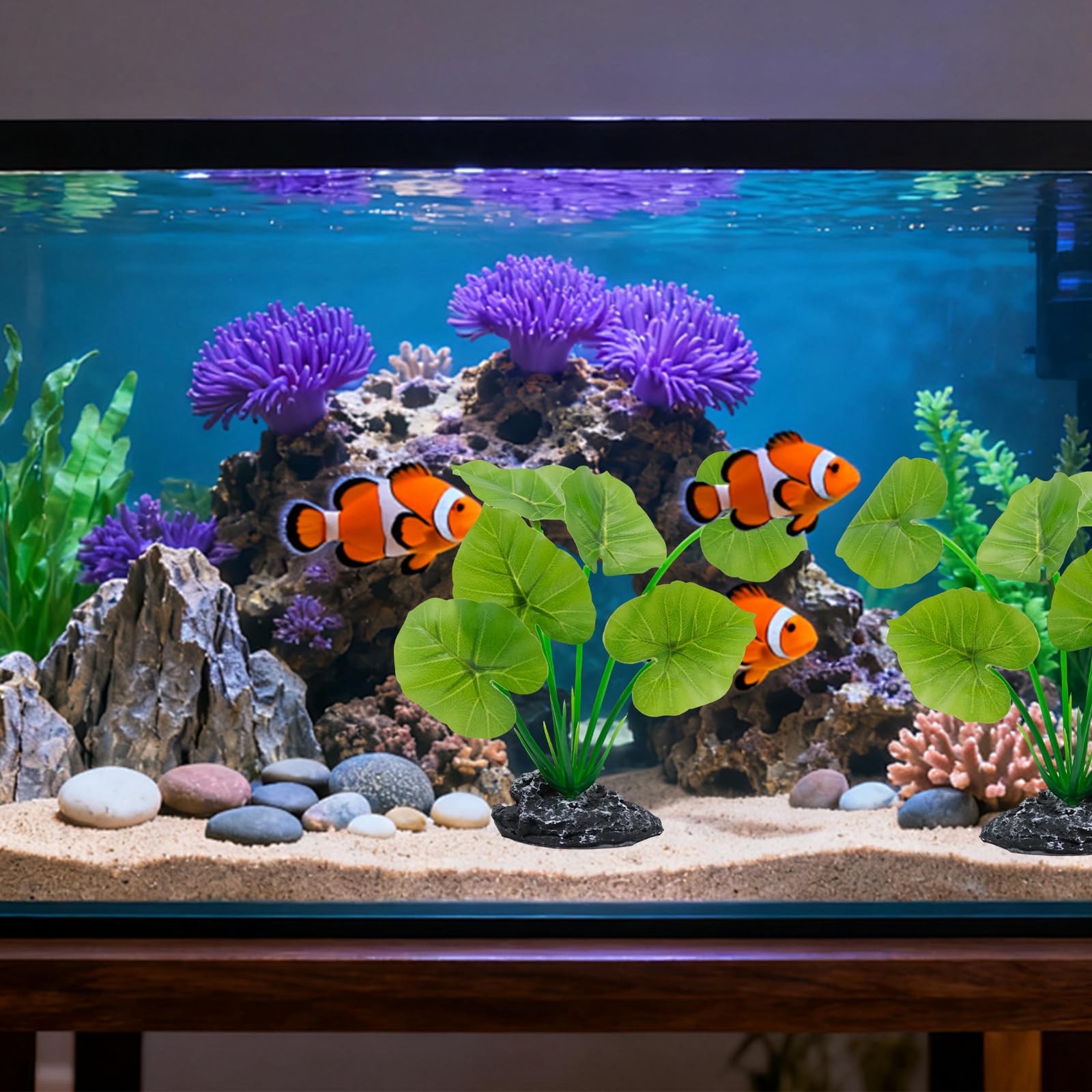 Plante artificielle décorative pour aquarium et terrarium, aspect bois flotté, avec socle en résine solide et feuilles en plastique flexibles, cachette, brise-vue et structure pour petits aquariums et