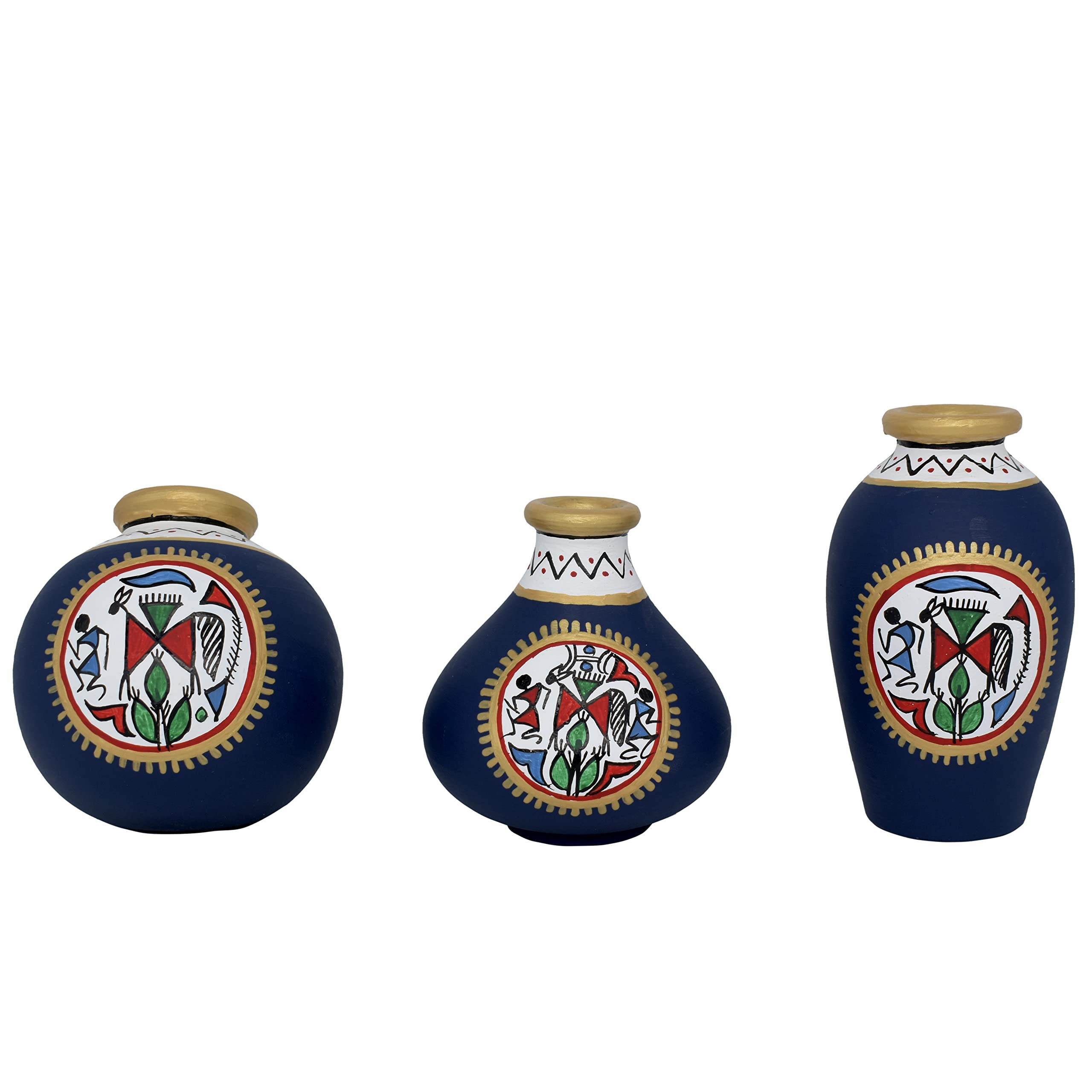 Vintage Warli Terracotta Pots - 3 Piece Combo -6 Vintage Warli Terracotta Pots - 3 Piece Combo -6