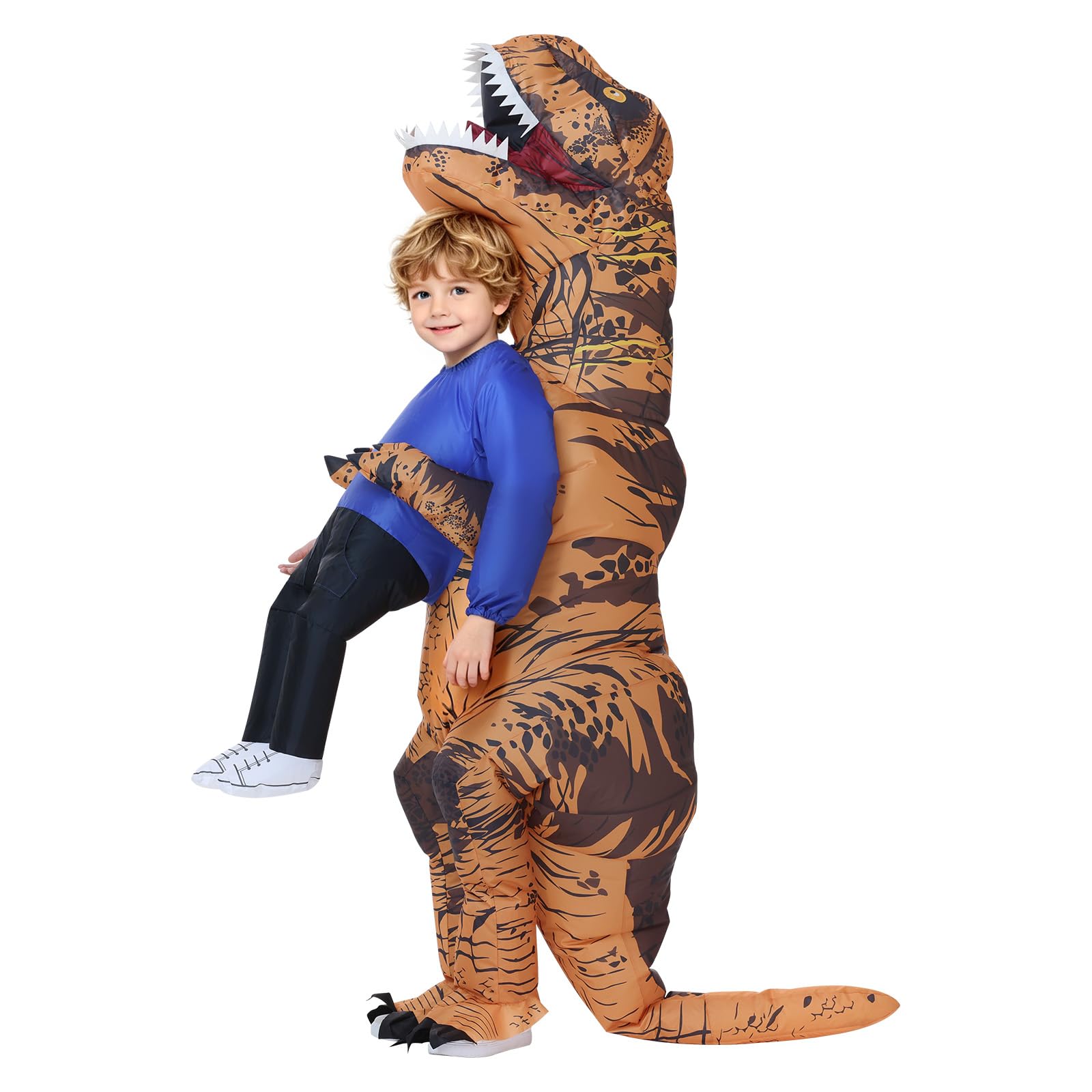 Poptrend Dinosaur Inflatable Costume for Adult Teenagers Kids, Halloween Funny T-Rex Dinosaur Abduction Costume for Party Cosplay Fancy Dress Men Women, Brown (Kids)