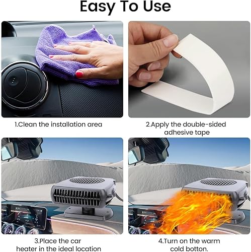 Miniatura 7 de 12V Car Heater,200W Portable Windshield Defogger and Defroster Fast Heating & Cooling Fans with Cigarette Lighter Plug(Black)