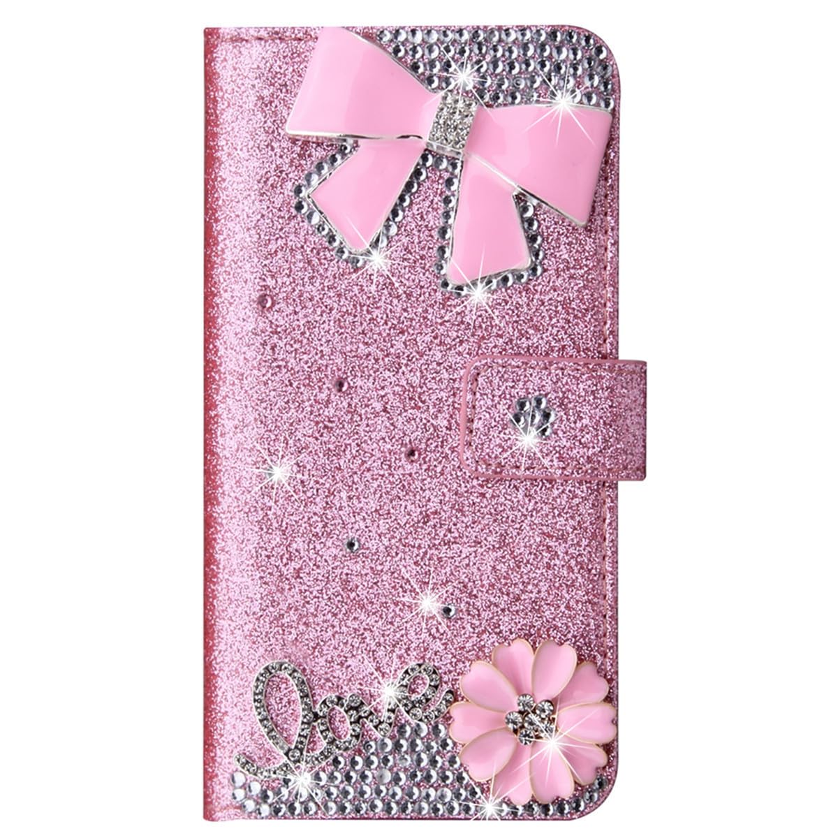 XYX Wallet Case for Samsung Galaxy A15 5G 6.5 inch, Glitter Pink Bow Diamond Luxury Flip Card Slot Girl Women Phone Case Protection Cover, Pink