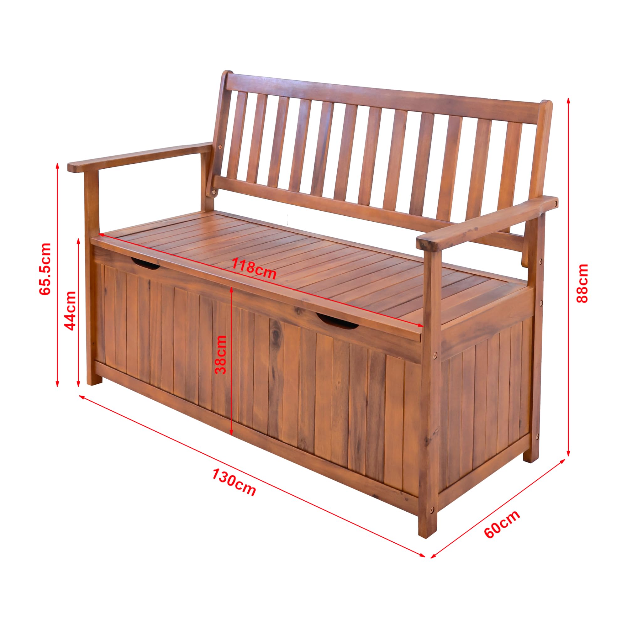 [en.casa] Gartenbank Avezzano mit Staufach Sitzbank für 2 Personen Truhenbank 2-Sitzer Outdoor-Bank aus Akazienholz 130x60x88cm Holzfarben