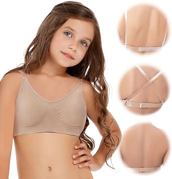 iMuchic Girls Dance Bra With Clear Back, Seamless Invisible Ballet Bra, Adjustable Clear Straps