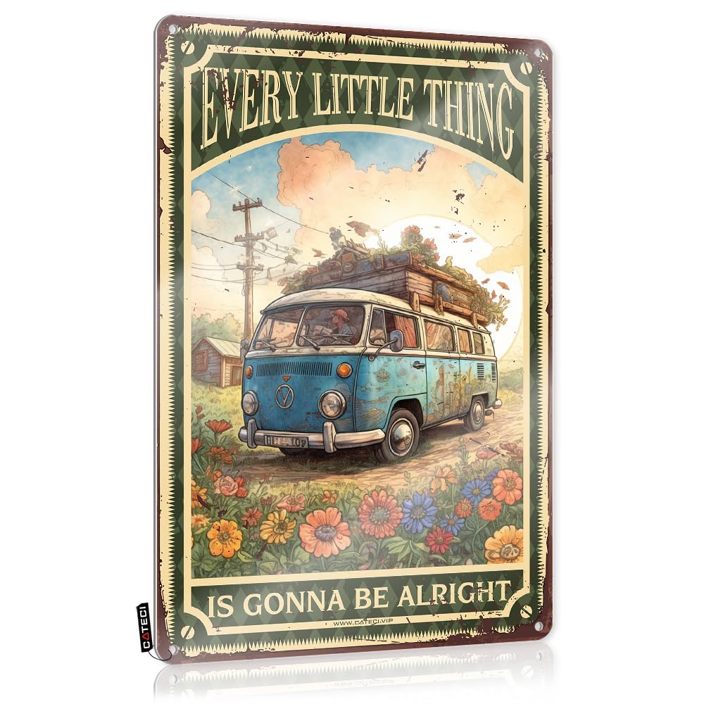 Patriotic Wall Signs, Decore Must Haves Hippie Every Little Thing Is Gonna Be Alright | Farmhouse Backyard Bar Decor(30X40CM)
