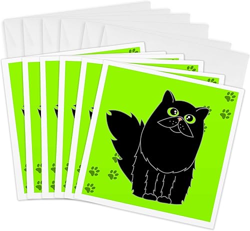 3dRose - Tarjetas de felicitación (6 x 6 pulgadas, diseño de gato persa, color negro