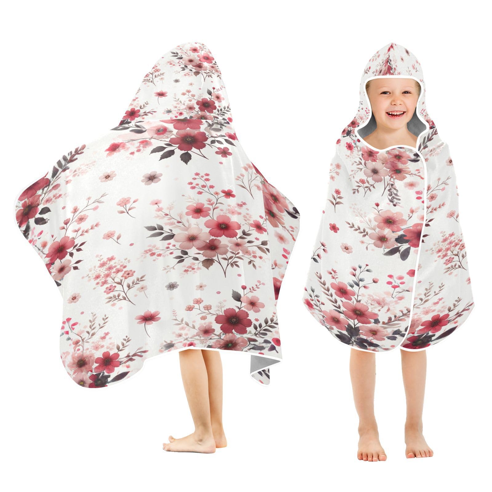 Kigai Small Flowers Hooded Beach Towel for Kids Soft Absorbent Quick Dry Bath Towel with Hood Lightweight Toddler Shower Pool Bath Wrap for Boys Girls