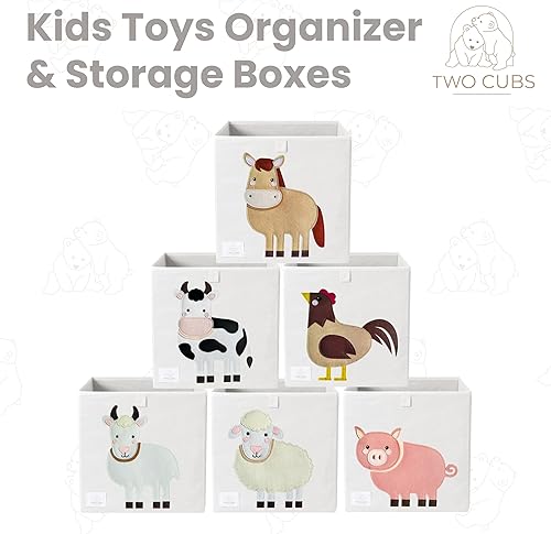 Miniatura 6 de Two Cubs Caja plegable de almacenamiento de juguetes para niños, cubo organizador de cubo de 13 x 13 pulgadas con tableros de plástico duraderos de