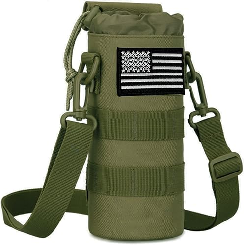 Bolsa de agua plegable Molle 1000D mejorada con correa + parche de bandera de Estados Unidos para senderismo, camping, viajes
