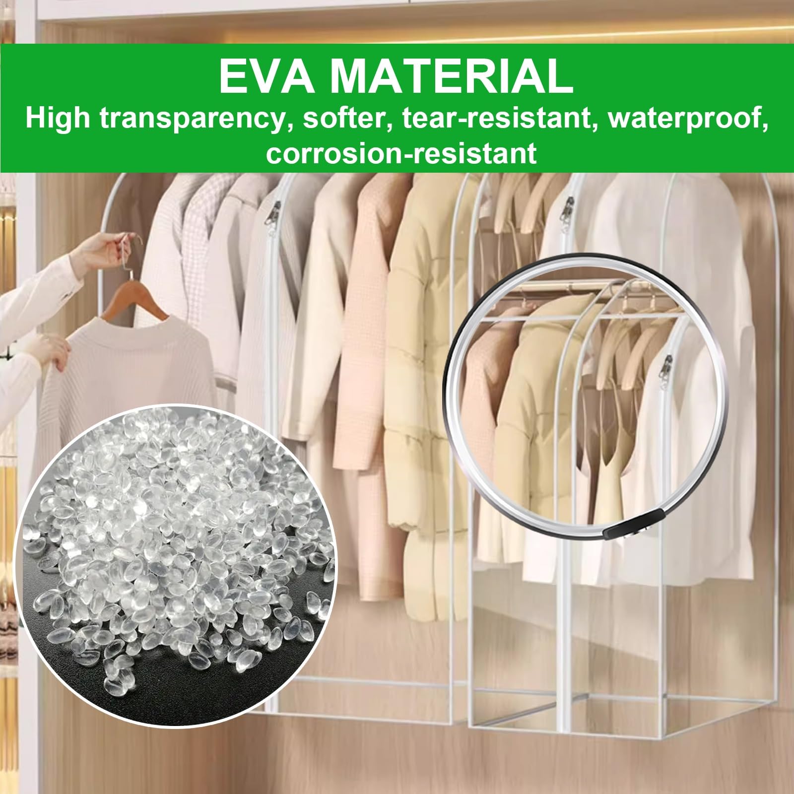 Cubierta de Polvo para Ropa, Bolsas de Almacenamiento Transparentes con Cremallera, Fundas de EVA for Perchero, Cobertura Total de 360°, Funda Antipolvo for Trajes, Camisas, Suéteres