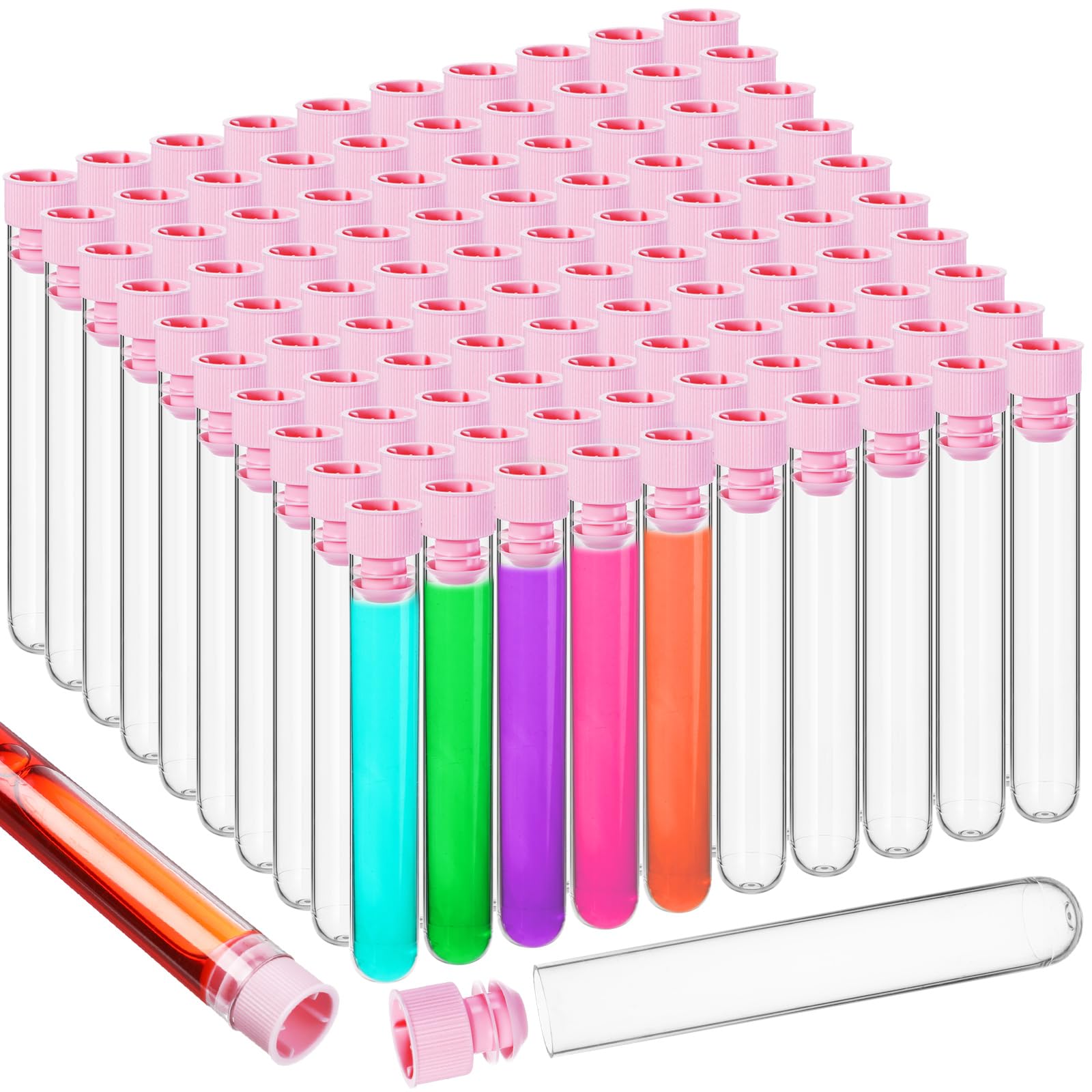 Relaxweex 100 Pcs Plastic Test Tubes Clear 16 x 100mm Test Tube with Caps for Lab Plastic Vials Joint Container for Plants Beads Party Nurse Christmas