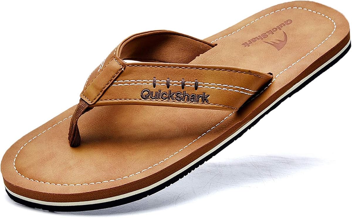 Quickshark Chanclas para hombre Sandalias de cuero con soporte para el arco Zapatillas de playa