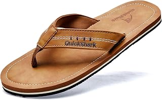 Quickshark Men's Flip Flops with Arch Support - Leather Thong Sandals for Beach Comfort & All-Day Wear