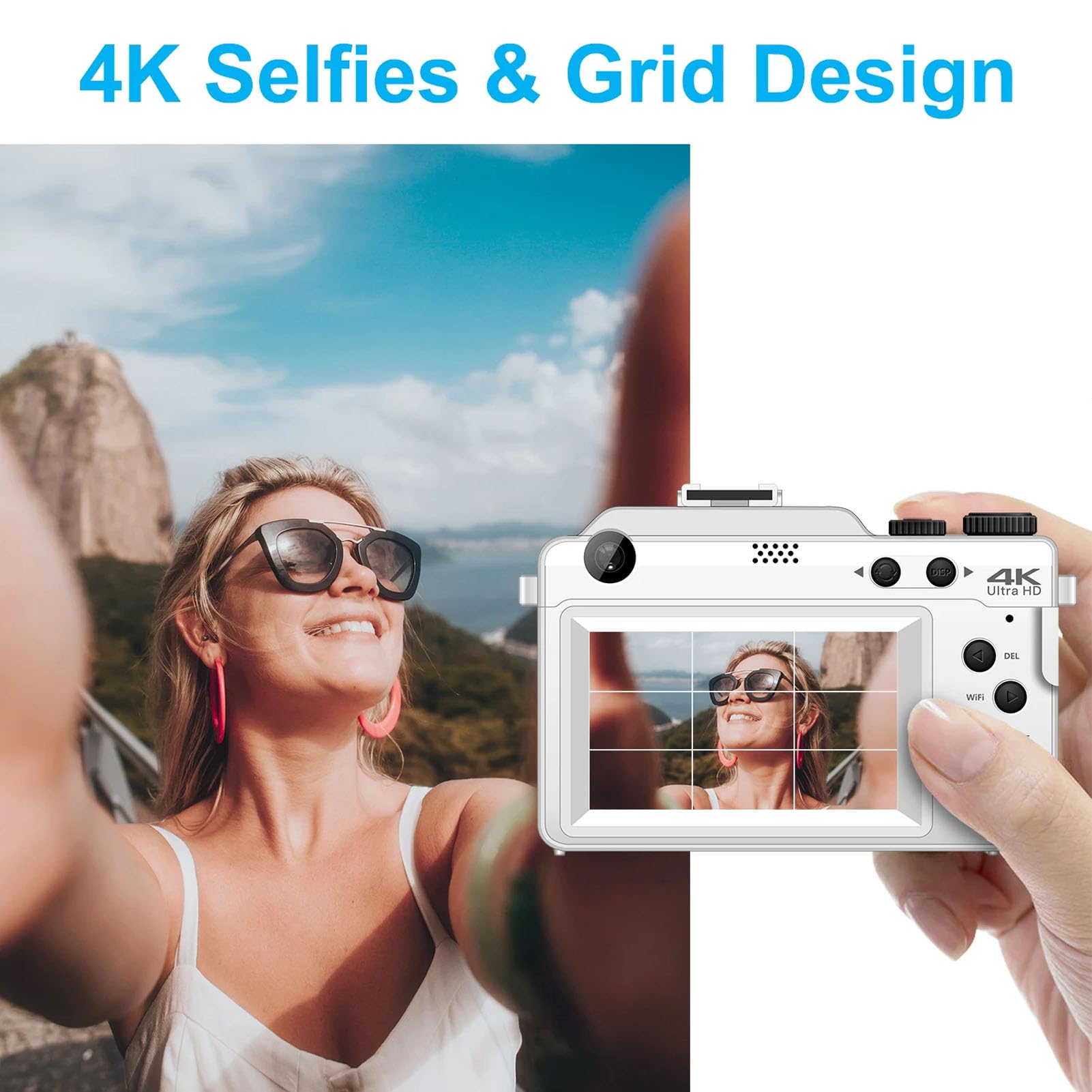 Aparat Cyfrowy 64 MP 4K, Bezprzewodowy, 3,0-calowy, Podwójny Obiektyw i Aparaty Fotograficzne do Fotografowania z funkcją Automatycznego Ustawiania Ostrości i funkcją zapobiegającą