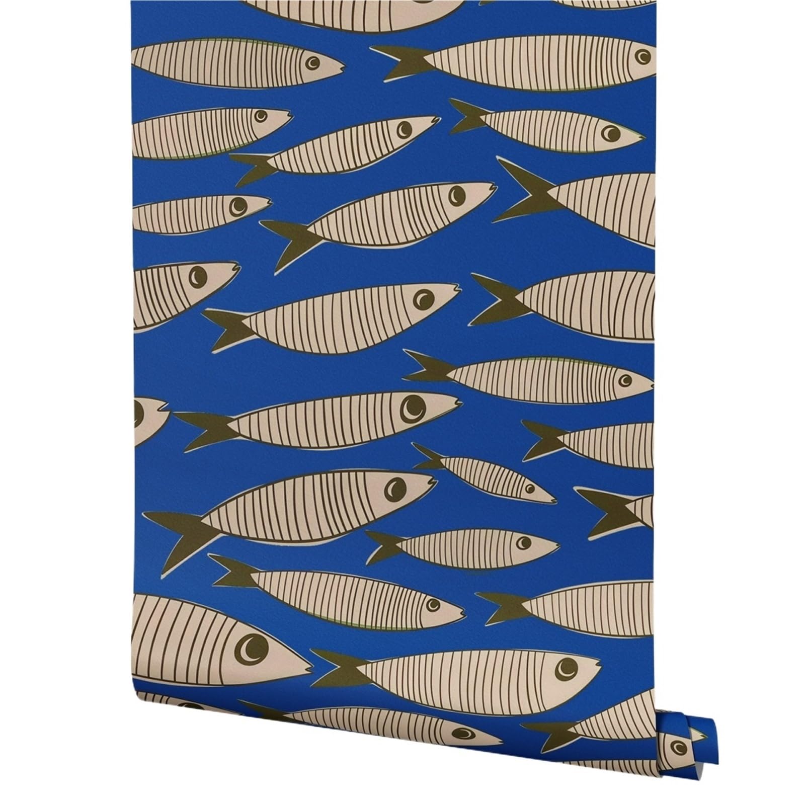 LUYSGBXR Fish Wallpaper Cute Fish Pattern Wallpaper Self Adhesive,Blue Neutral Tone Peel and Stick Wall Art for Room,Home(Tradional)