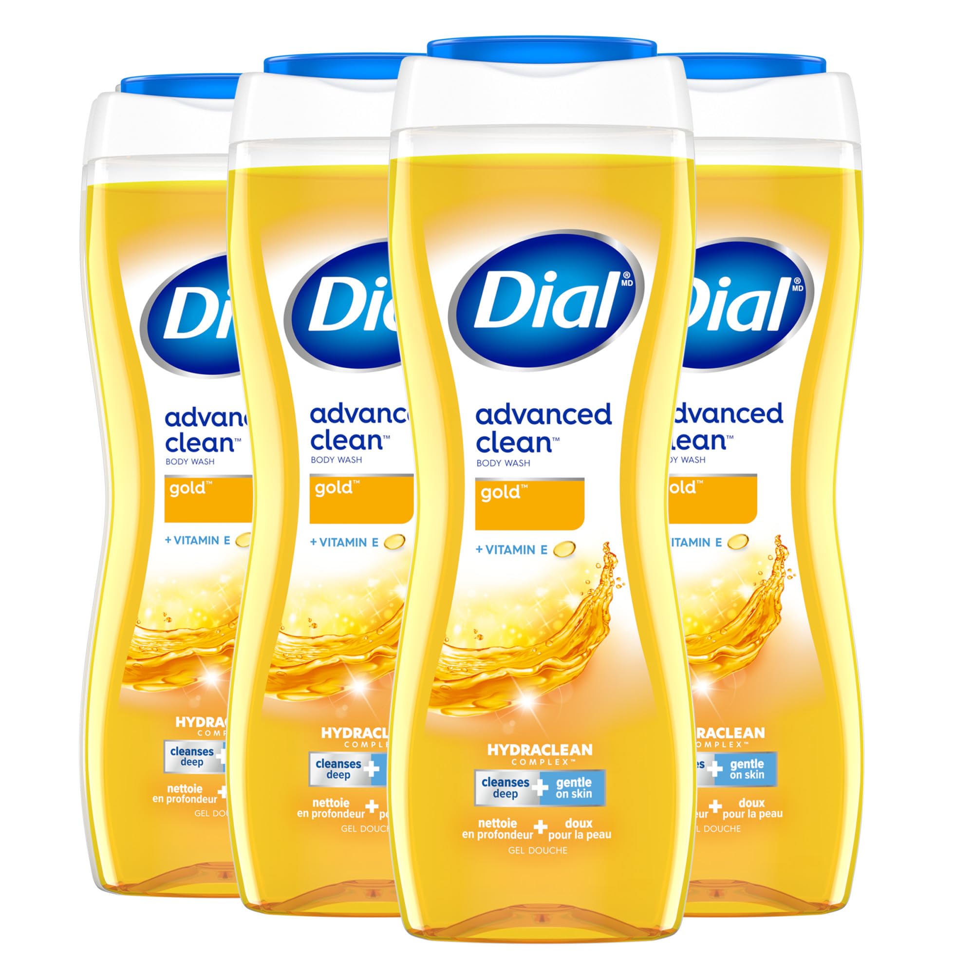 Dial Body Wash, Advanced Clean Gold, 16 Fl Oz, Pack of 4, Hydraclean Complex & Vitamin E, Gentle, Leaves Skin Feeling Nourished, Dermatologist-Tested, No Parabens & Sulfates