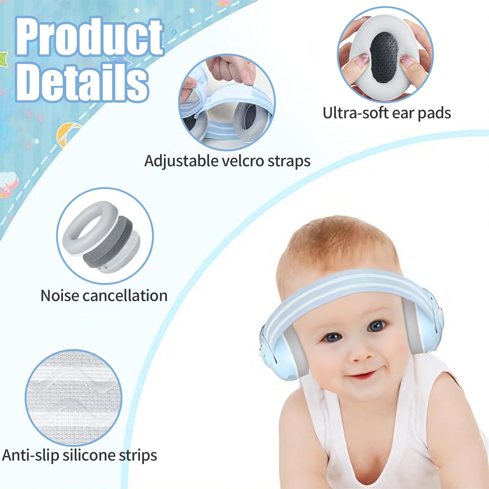 Cascos Bebe Antiruido, Con Bolsa de Transporte, para Sueño y Viajes, Protectores Auditivos Ajustables para Bebé y Niños de Hasta 48 Meses, Reducción de Ruido hasta 25dB - 5
