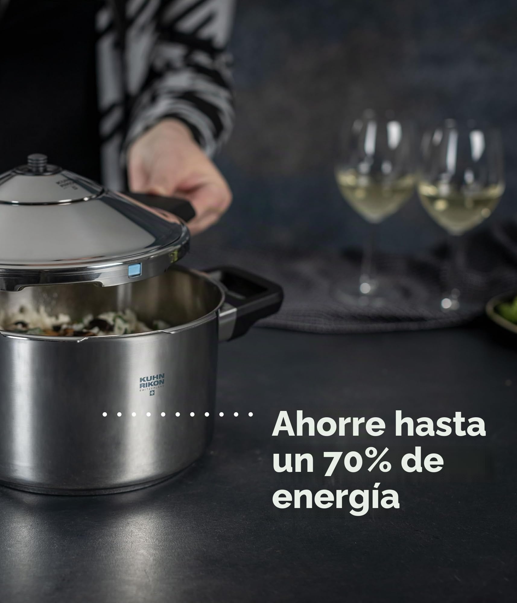 Kuhn Rikon Duromatic Hotel, Olla a presión Super Rápida con Asas 8 L. /28 cm. Olla Express Apta para Inducción, Fondo Superthermic para una buena Distribucion del Calor, Acero Inoxidable18/10
