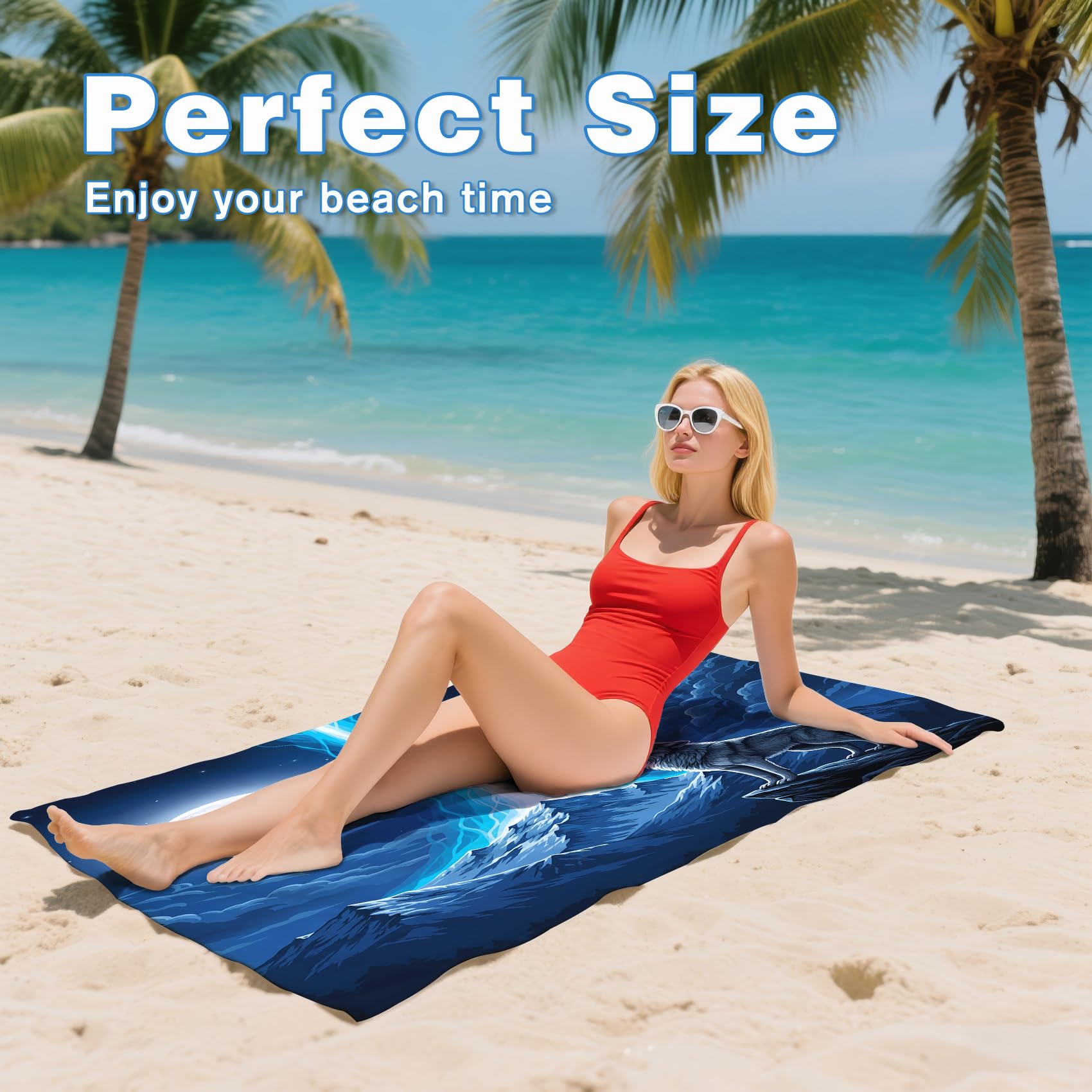 Serviette de Plage XXL Microfibre Loup Enfant Lune Animaux, Drap de Plage Séchage Rapide Anti Sable & Légère, Serviette de Bain Grande Taille 100x200 cm, Accessoire & Cadeau été