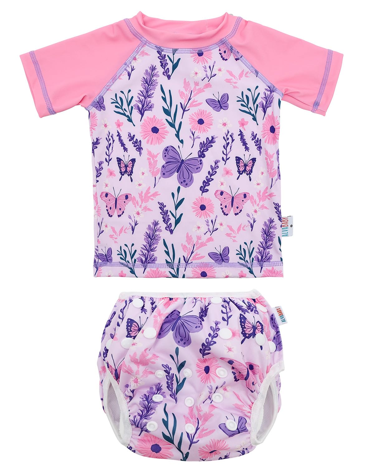 ALVABABY 2-Piece Baby Boy Swimsuit,Infant Toddler Bathing Short Sleeve Swimwear,Baby Reusable Swim Diaper with Matching Top