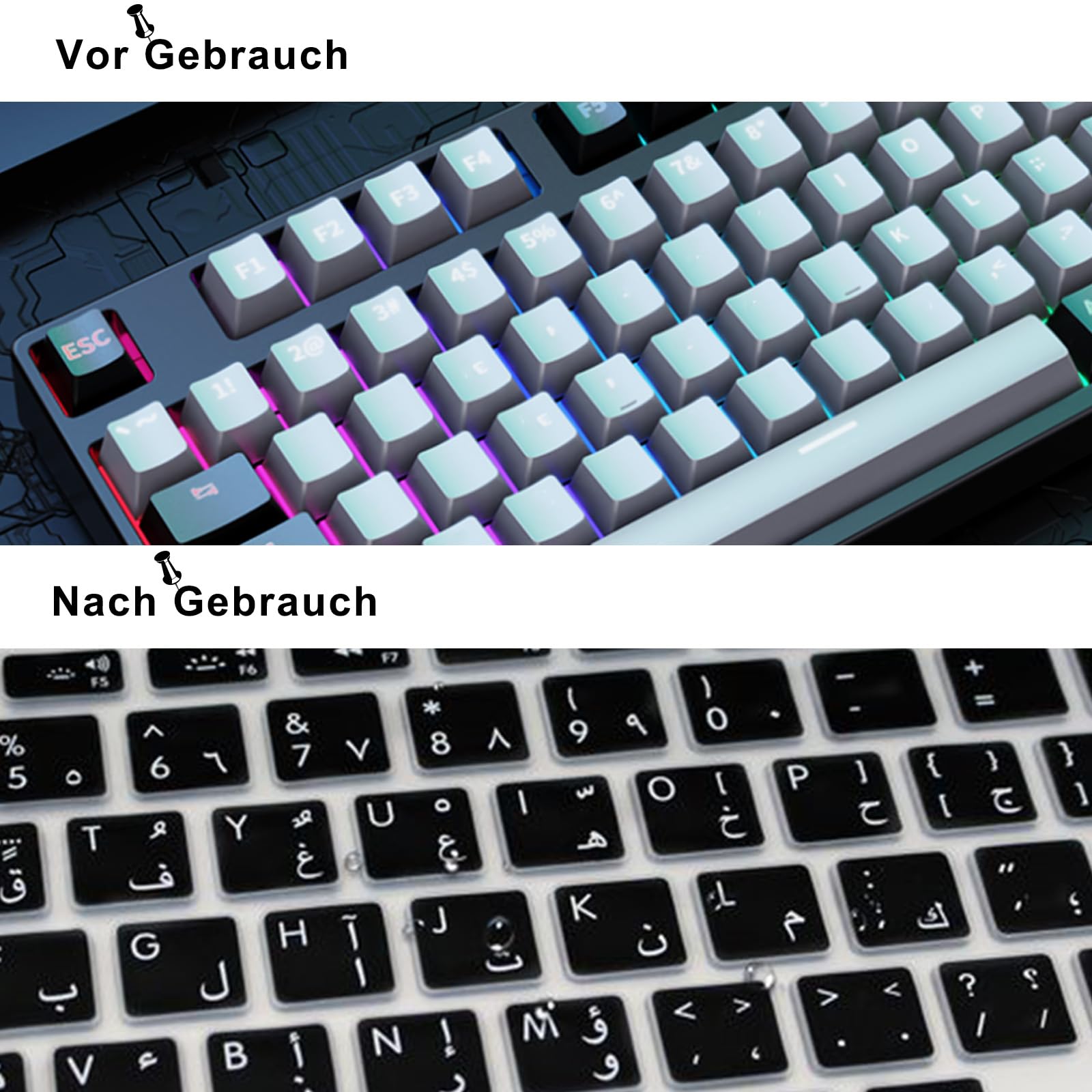 Pegatinas Teclado Espa&ntilde;ol Portatil Lettere Adesive Adesivi Tastiera Arabo/Inglese - 2 Pezzi, Neri Con Caratteri Bianchi, Opachi Tastiera Bianca Calculadora Hp