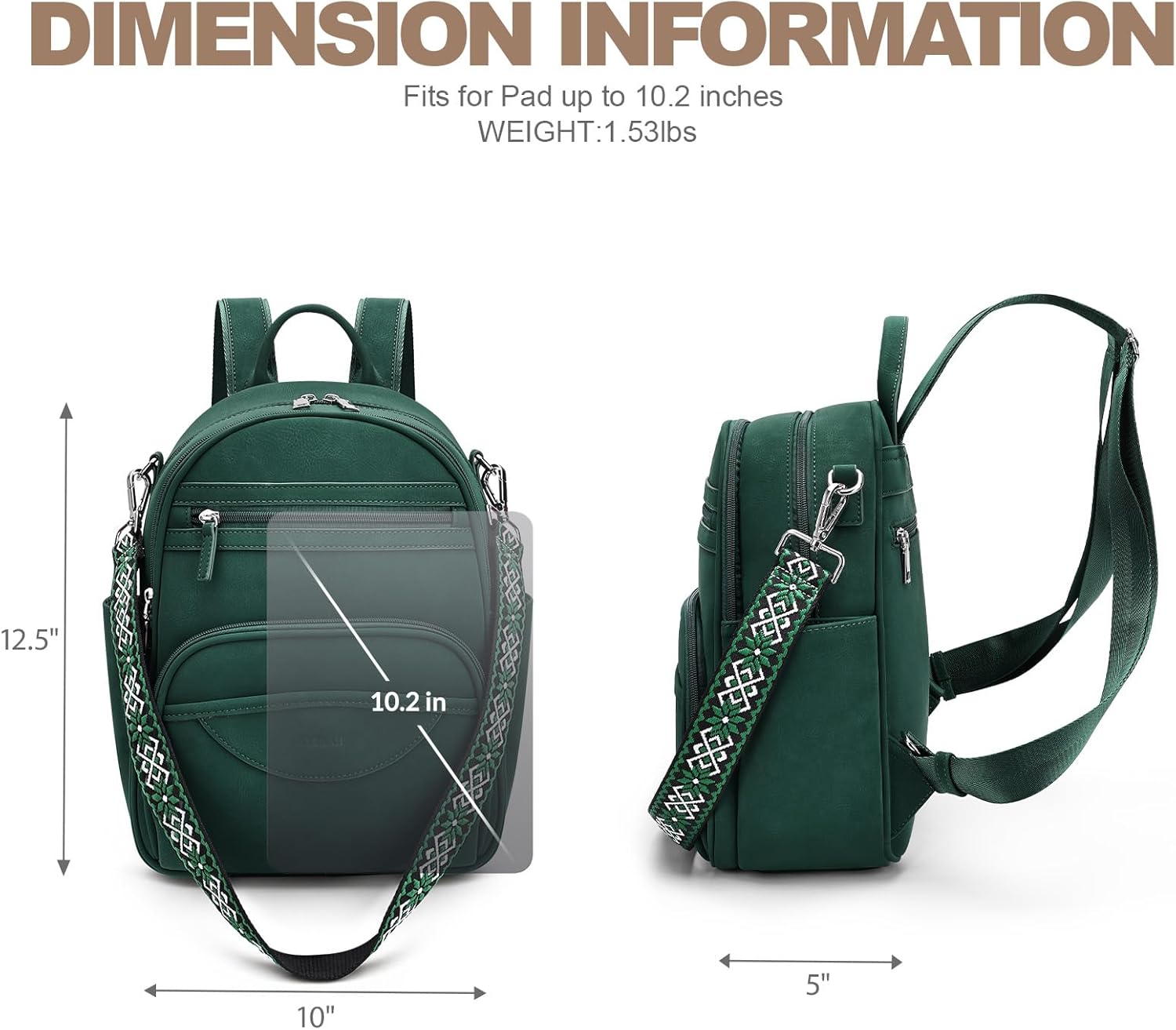 Small Backpack Purse for Women, Mini Backpack Vegan Leather with RFID Blocking & Tablet Pocket, Cute Shoulder Handbag for Travel, School & Work Green - Image 5