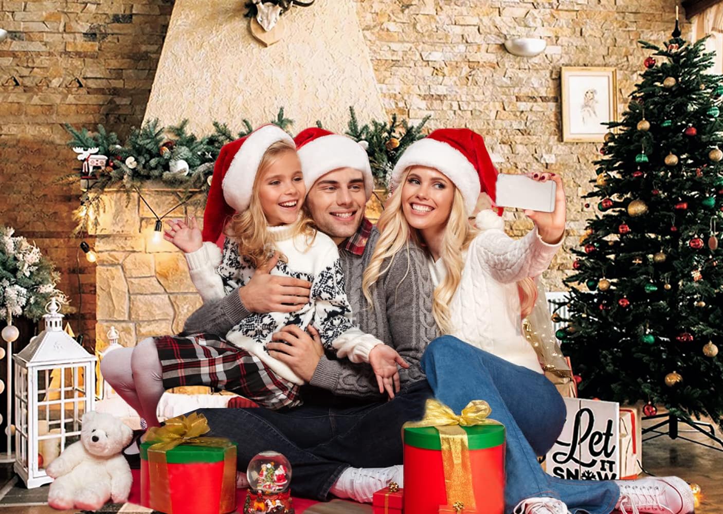 3x2m Sfondo Natale Camino di Natale Albero di Natale Regalo Fotografia Sfondo Famiglia Bambini Ritratto Photoshoot Inverno Vacanze Capodanno Compleanno Decorazioni Festa Banner Photo Booth Props