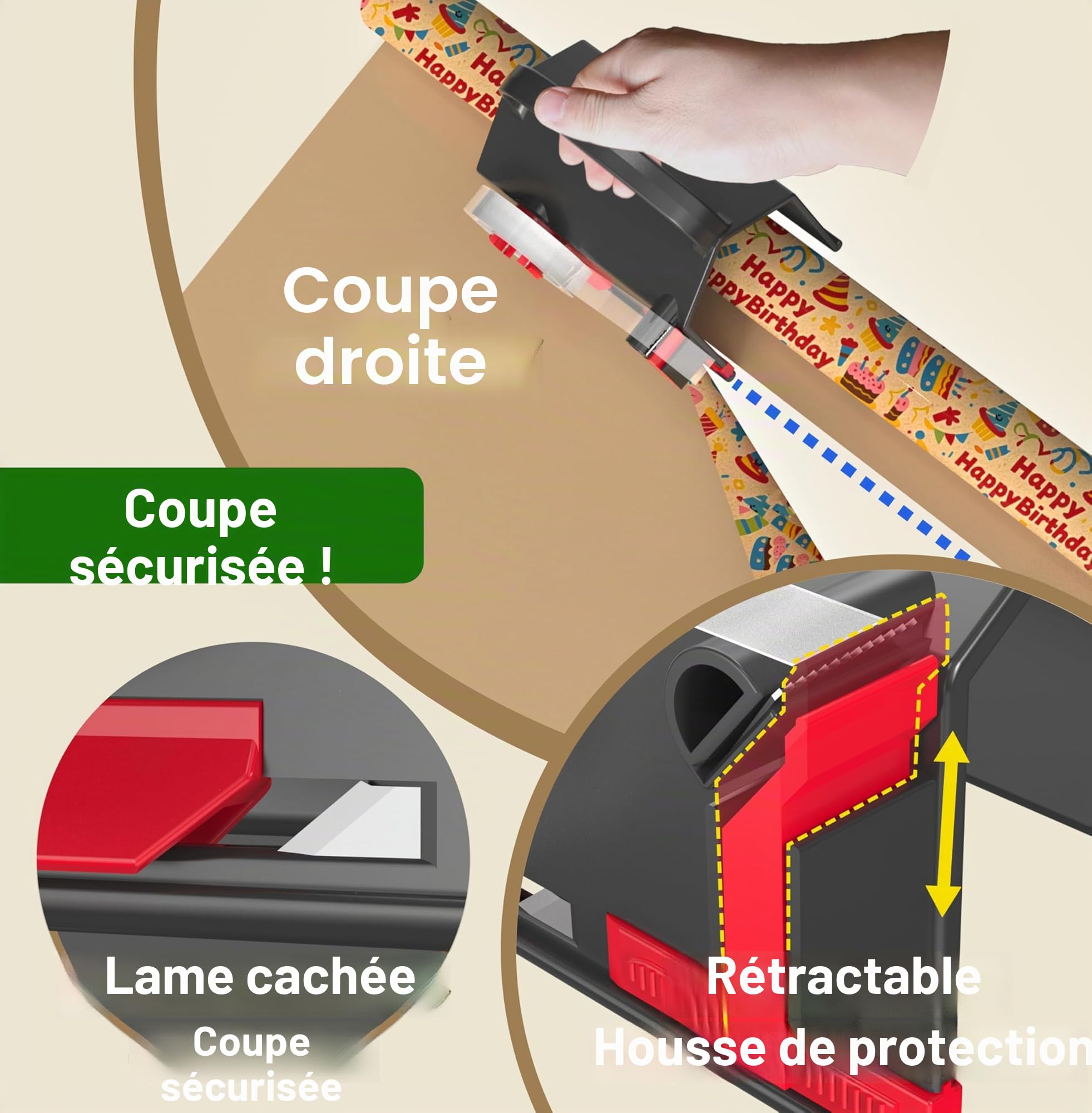 Quuylin 2Pcs Coupe Papier Cadeau, 2 lames et 4 rubans adhésifs | Massicot Rouleau de Papier Cadeau de Noël, Massicot Remplaçable, Pour le Papier Cadeau, Noël, Emballage Cadeau