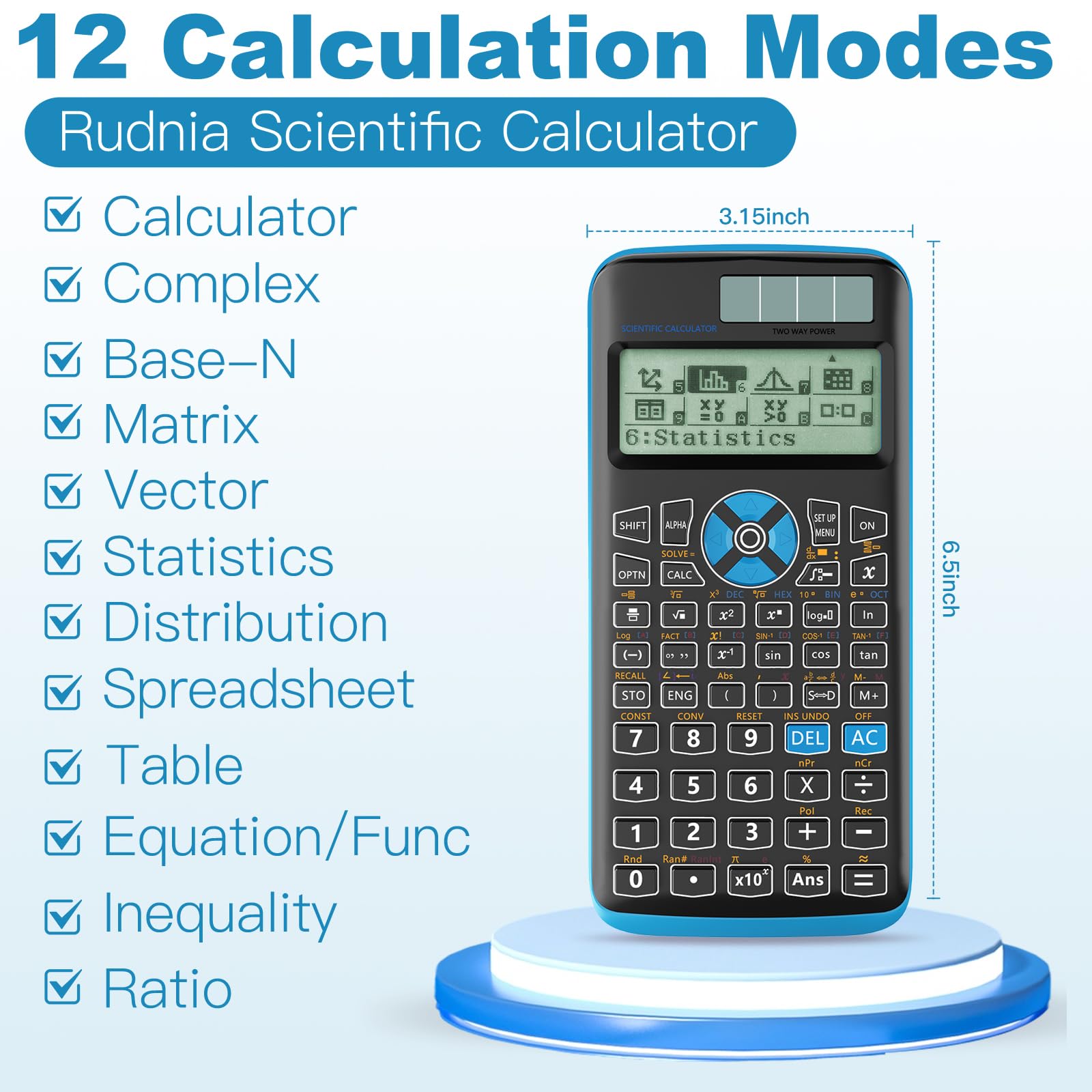 Calculadoras científicas, calculadoras solares Rudnia con pantalla de 4 líneas, calculadora de 10+2 dígitos y 417 funciones, ideal para estudiantes de secundaria y universitarios (negro)