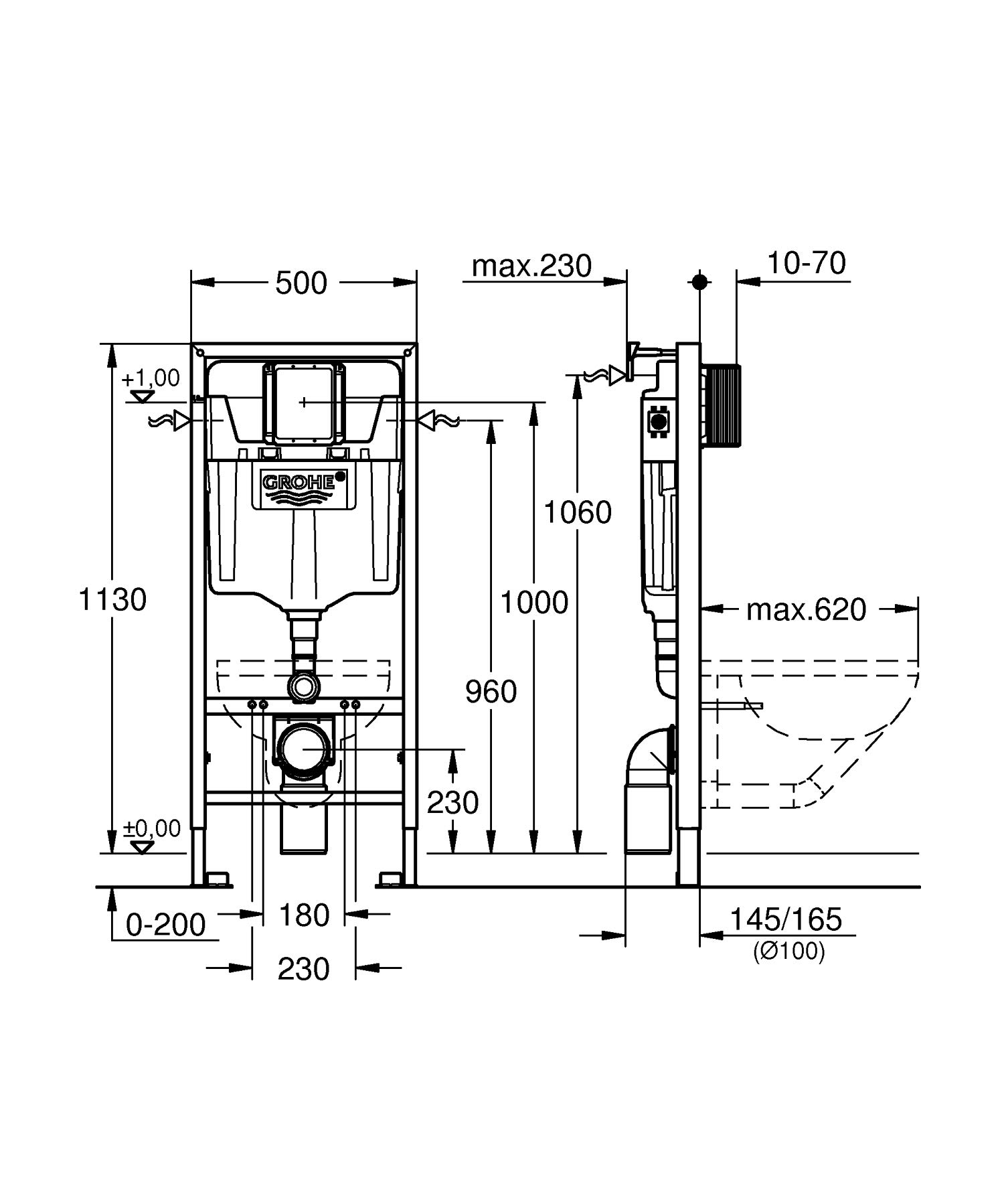 Grohe 39144000 Bâti-Support Structure pour WC Suspendu