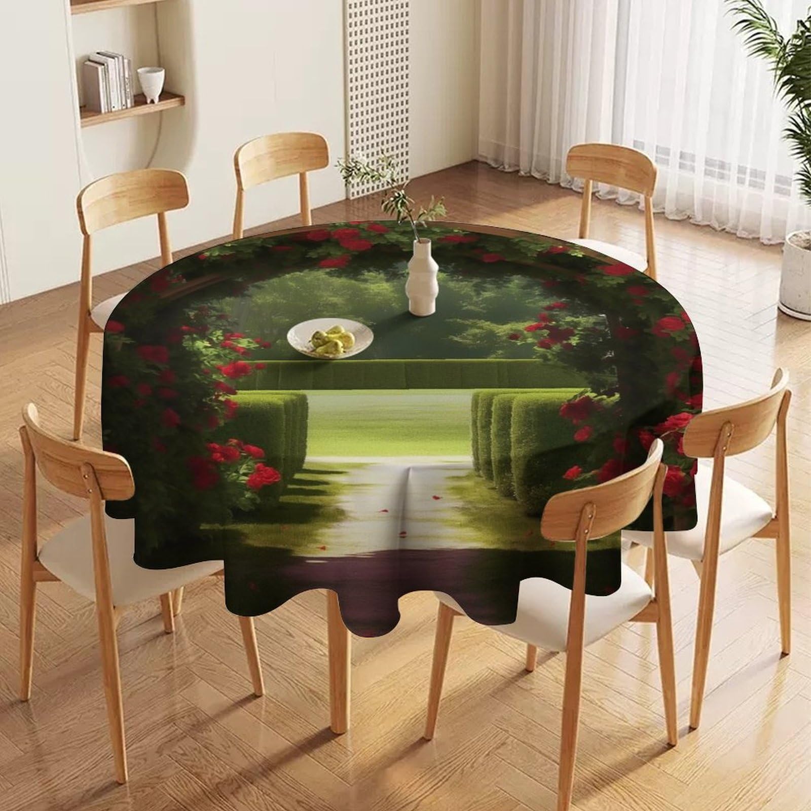 ORDOBO 3D Print Round Tablecloth - Red Roses Round Countertop Decoration Cover Waterproof Wipeable Dust-Proof For Kitchen Dining Home 177X177Cm