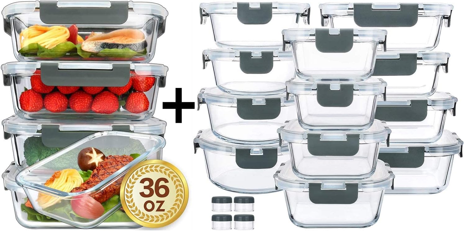 MCIRCO 36oz Glass Meal Prep Containers set of 5 and Glass