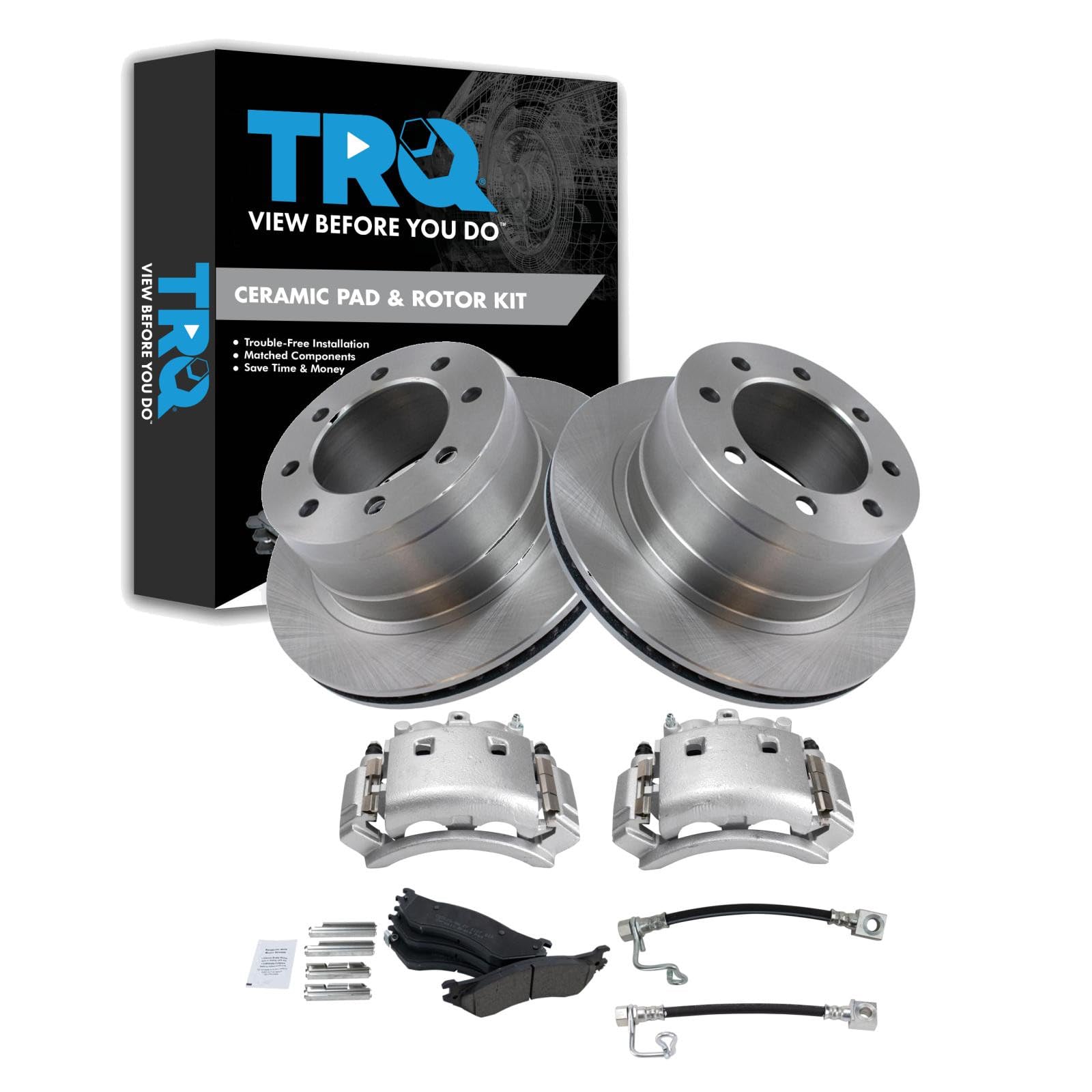 TRQ Rear Brake Pad &amp; Rotor Kit Ceramic Compatible with 2003-2008 Dodge Ram 3500