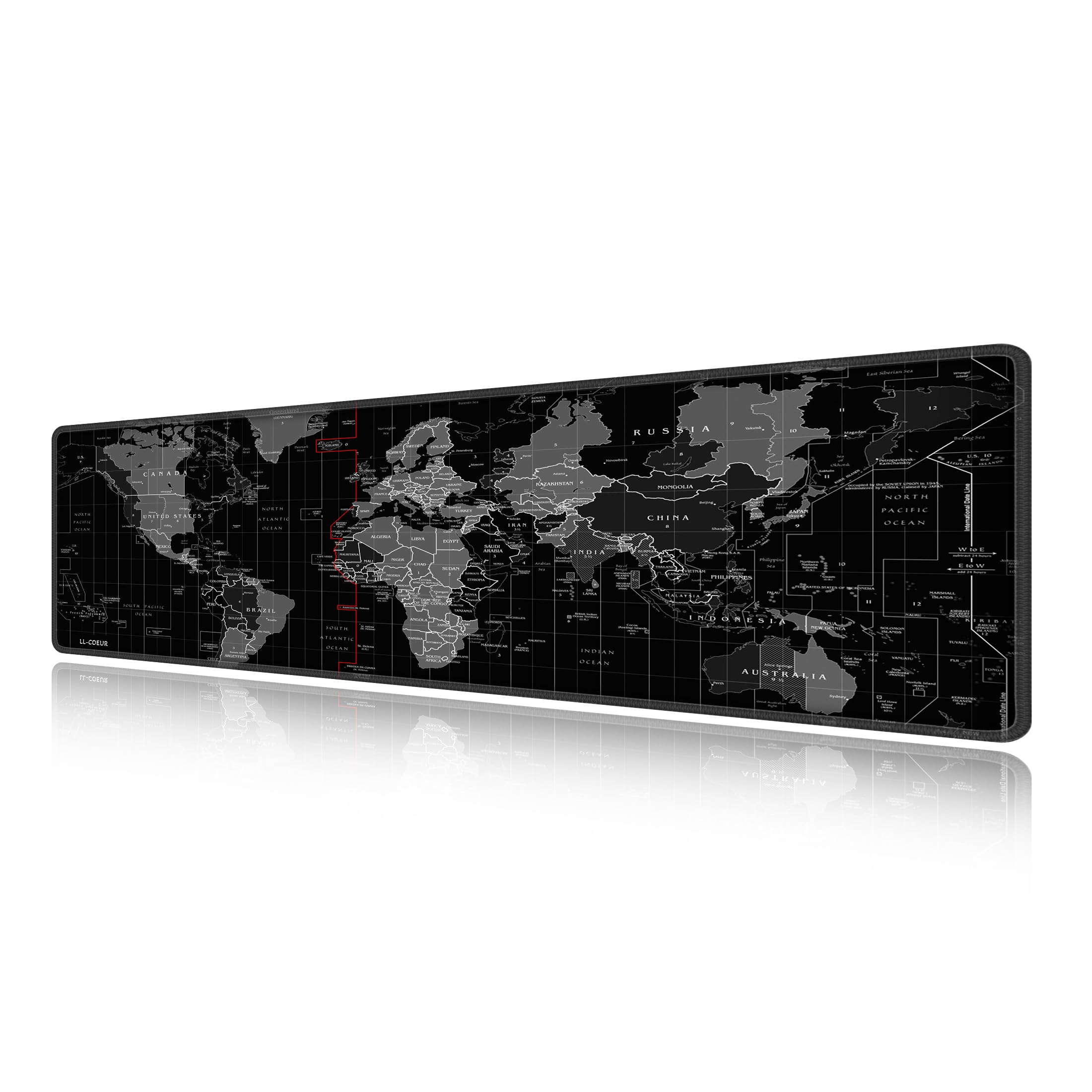 LL-COEUR XXL Computer Laptop Mouse Pad Gaming Play Mat World Map Office Desk Mat (900 x 300 x 2 mm)