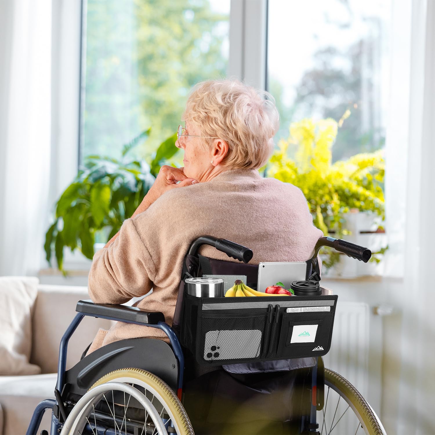 supregear Panier Fauteuil Roulant pour le Dos, Sac Organisateur de Sac à Dos pour Fauteuil Roulant de Grande Capacité Étanche avec Plusieurs Poches et Porte-Gobelet pour les Personnes Âgées, Noir