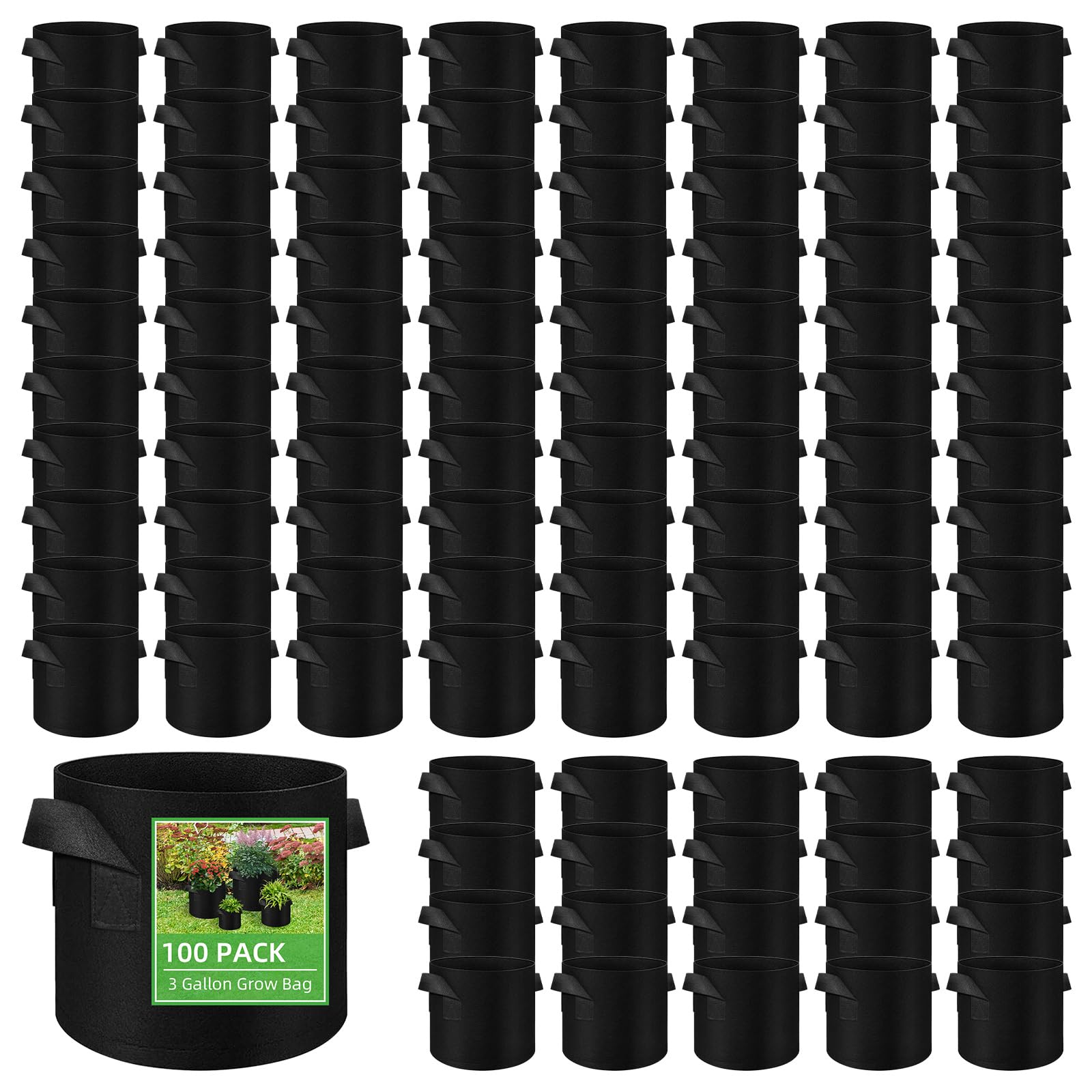 LITLANDSTAR Paquete de 100 bolsas de cultivo de 3 galones, macetas de tela de aireación no tejida gruesa resistente con asas, bolsas de cultivo de aireación para verduras/flores/plantas