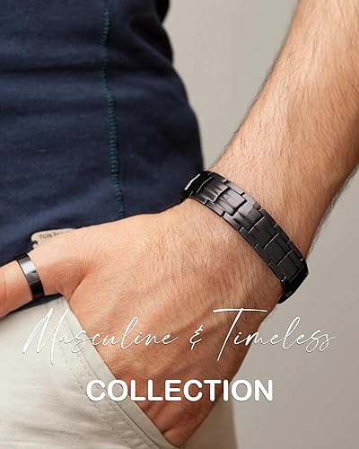 Miniatura 11 de Feraco Pulsera magnética de cobre para hombre y anillo elegantes 99.99% pulseras de cobre sólido con imanes fuertes de doble fila, joyería