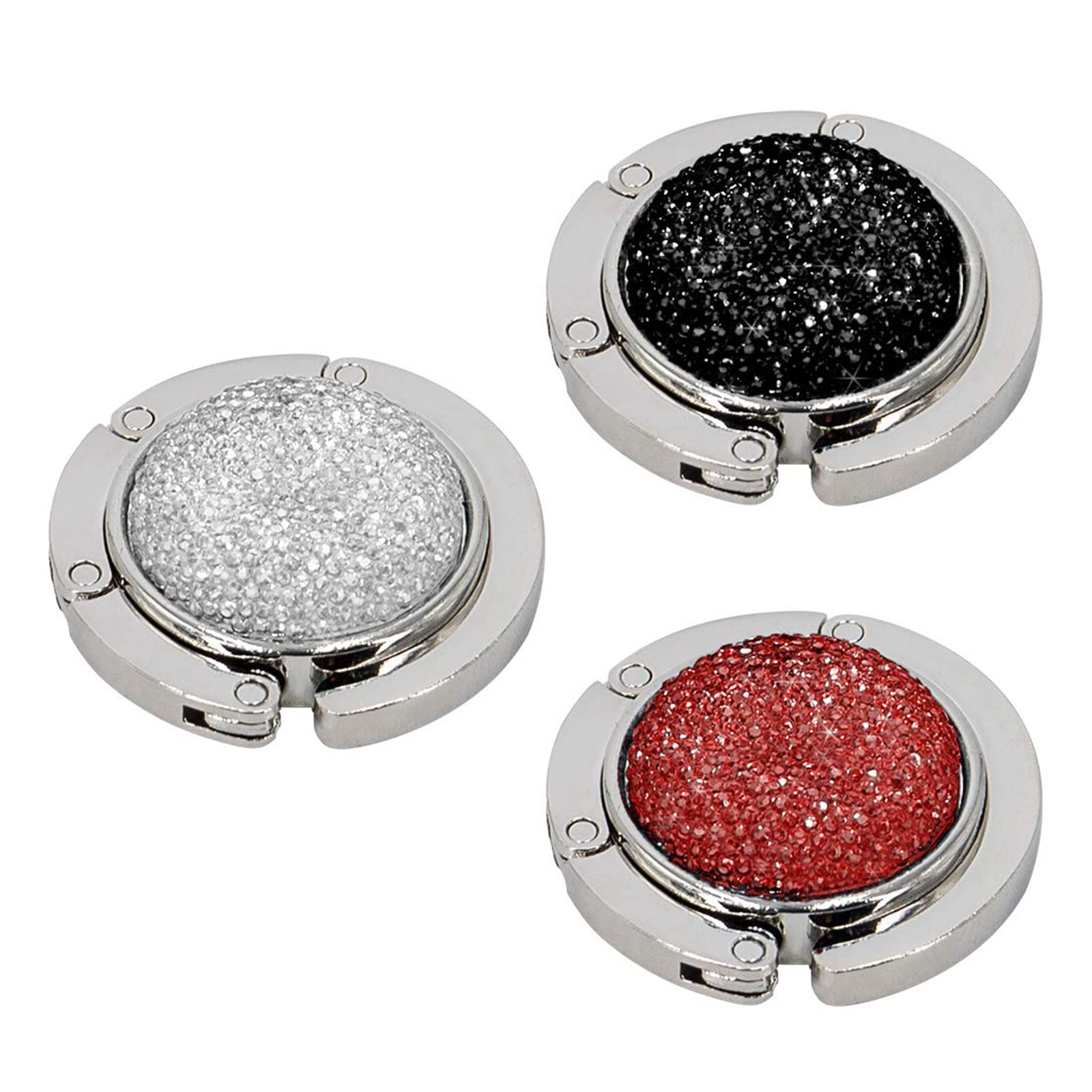 KASTWAVE Foldable Purse Hook, Floding Handbag Hanger Bling Rhinestone Bag Holder for Table Desk (3PCS Black White Red)