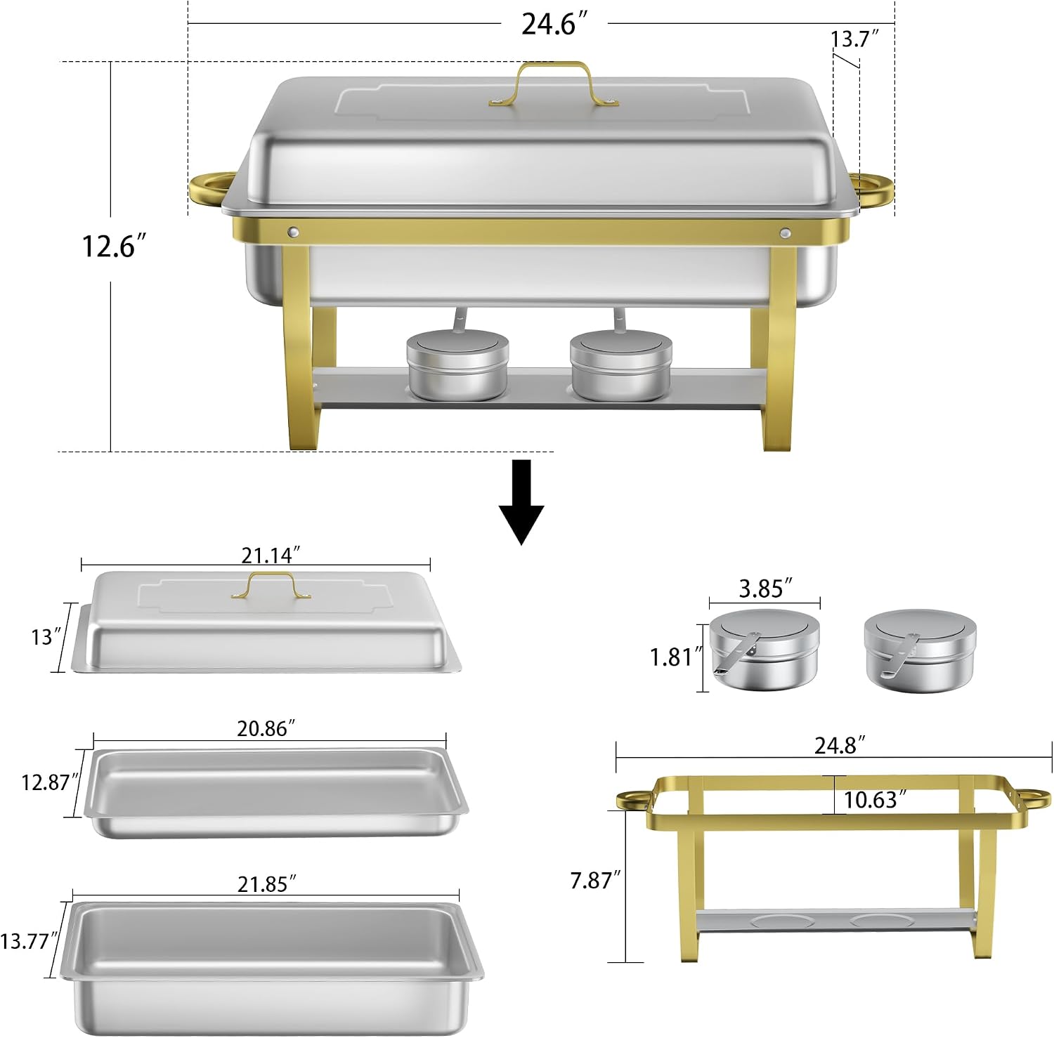 Chafing Dish Buffet Set - HARDURA 4 Packs 9.5QT Stainless Steel Food Warmer, Leak-Proof & Foldable Design, 4+ Hours Insulation, for Buffet Servers and Warmers, Ideal for Catering, Party（Gold）