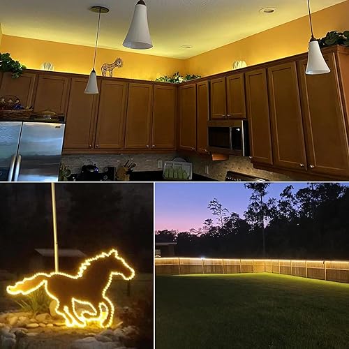 Miniatura 4 de JUNWEN Cuerda de luces LED blancas cálidas para exteriores, 432 LED, 40 pies, 39.4ft, 110 V, impermeable, para interiores, enchufable, flexible,