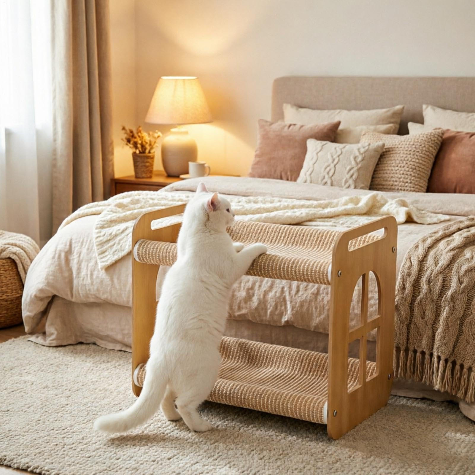 Generisch Katzen-Hängematte Bett Mit Sisal-Kratzpad, Hohe Tragfähigkeit | 2-Lagen Katzenbett-Kratzbrett Für Tierhandlung, den Balkon und das Wohnzimmer, zum Ausruhen, Kratzen und tägliches