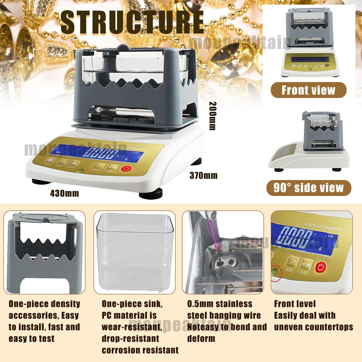 Goldprüfer, Goldprüfgerät, Goldreinheits-Analysegerät, Gold-K-Wert-Tester, Gold- Und Silberprüfer Mit Einer Genauigkeit Von 0.001g/Cm³, Edelmetallanalysator Mit LCD-Anzeige 300K