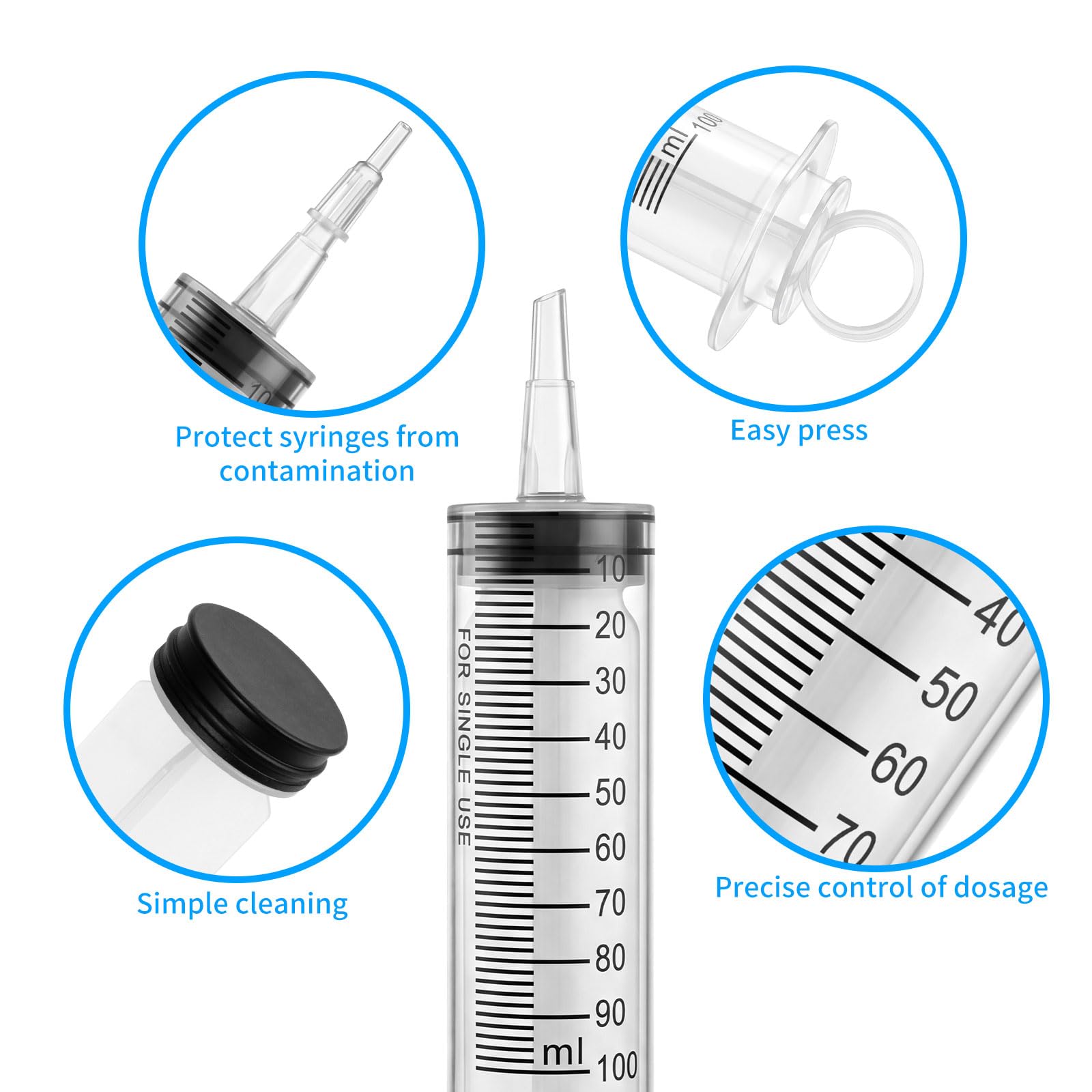 4PCS Grosse Seringue 100ml200ml300ml, Plastique Seringue a huile avec Tuyau | Sans Aiguille, Comprend 4 tuyaux de 30cm et des adaptateurs, pour Laboratoire Science Industrie Arrosage Mesure De Liquide