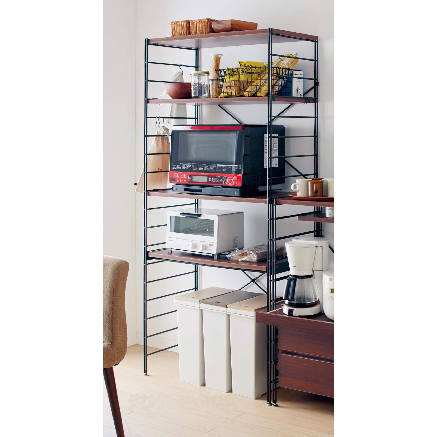 Amazon | [ベルメゾン] レンジボード スライド棚 高さ調節可 ダブル