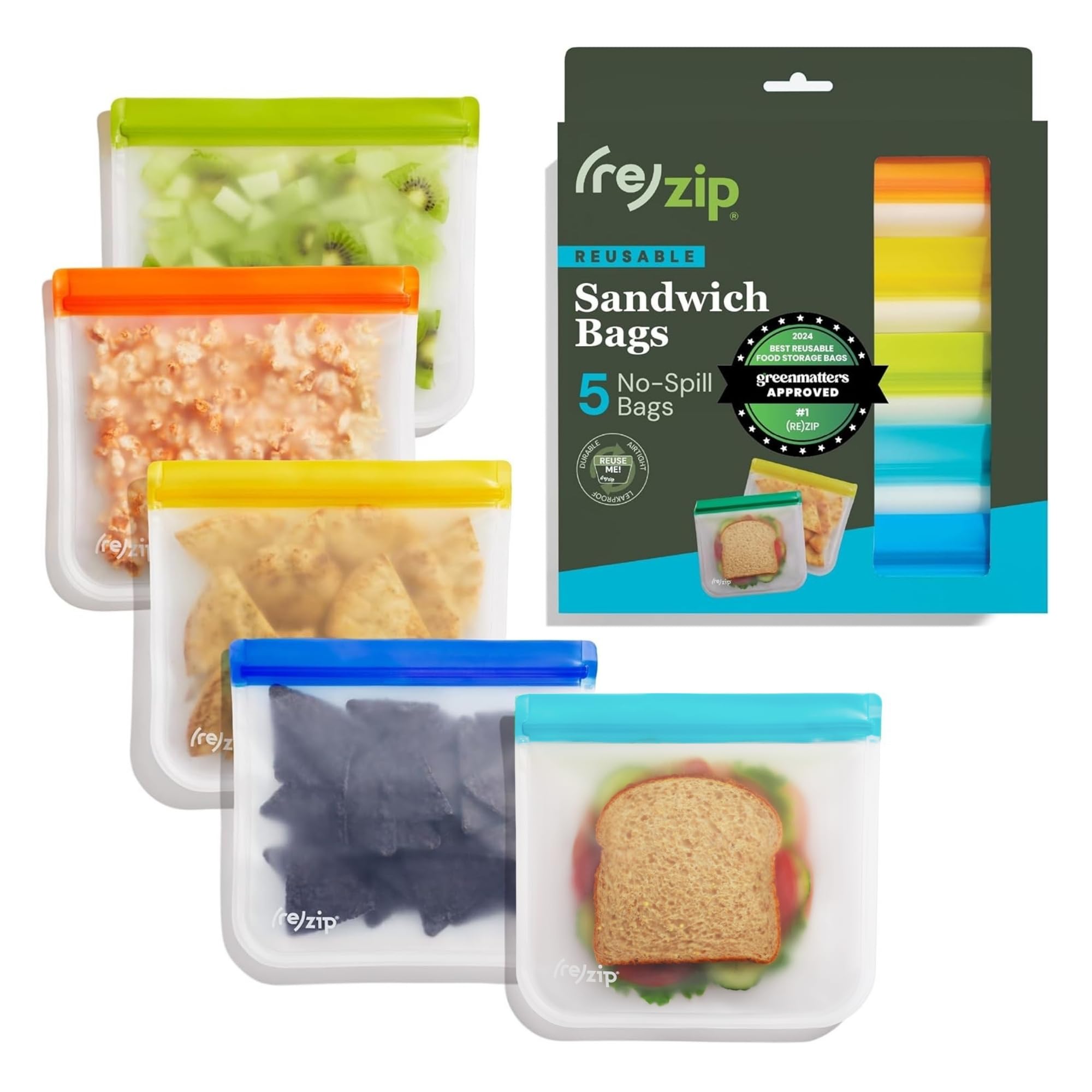 Wiederverwendbare Sandwich-Lunch-Aufbewahrungsbeutel mit Reißverschluss, BPA-frei, lebensmittelecht, auslaufsicher, gefriergeeignet, spülmaschinenfest, reisefreundlich, mehrfarbig für einfache