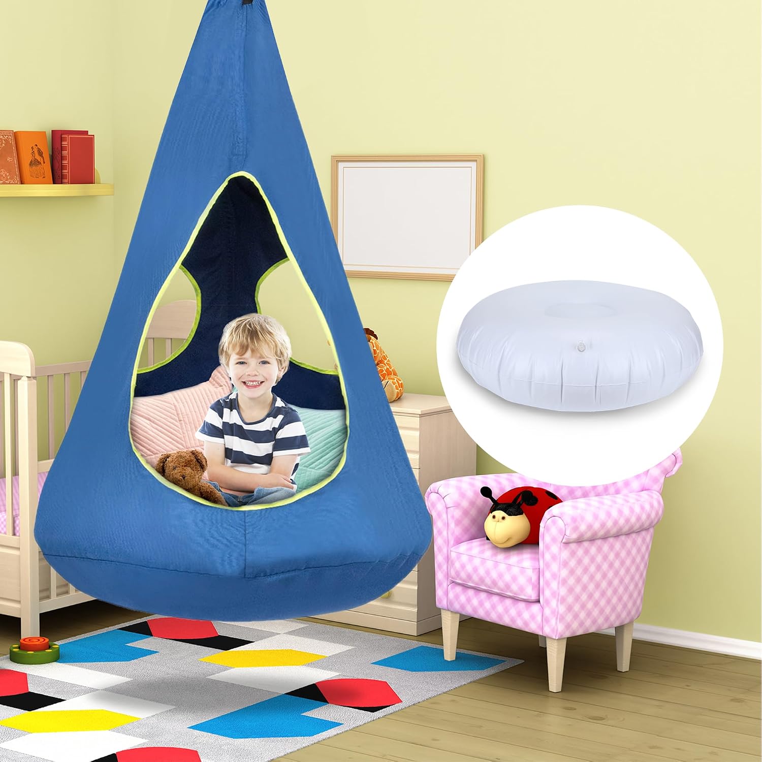 Kids Pod Swing Hammock Replacement Inflatable Cushion, 32 in Swing Hammock Pod Chair Thickened PVC Inflatable Cushions