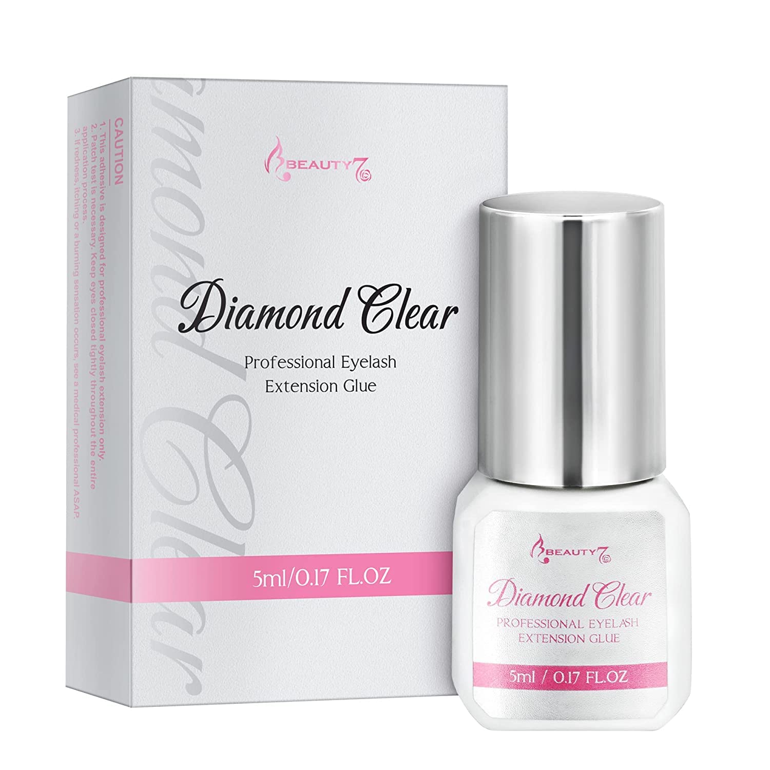 Beauty7 Diamond Clear Lash Glue 1 Second Eyelash Adhesive Fast Drying for Expert Eyelash Extensions Last 8-12 Weeks 5ml Perfect for Colored Lashes